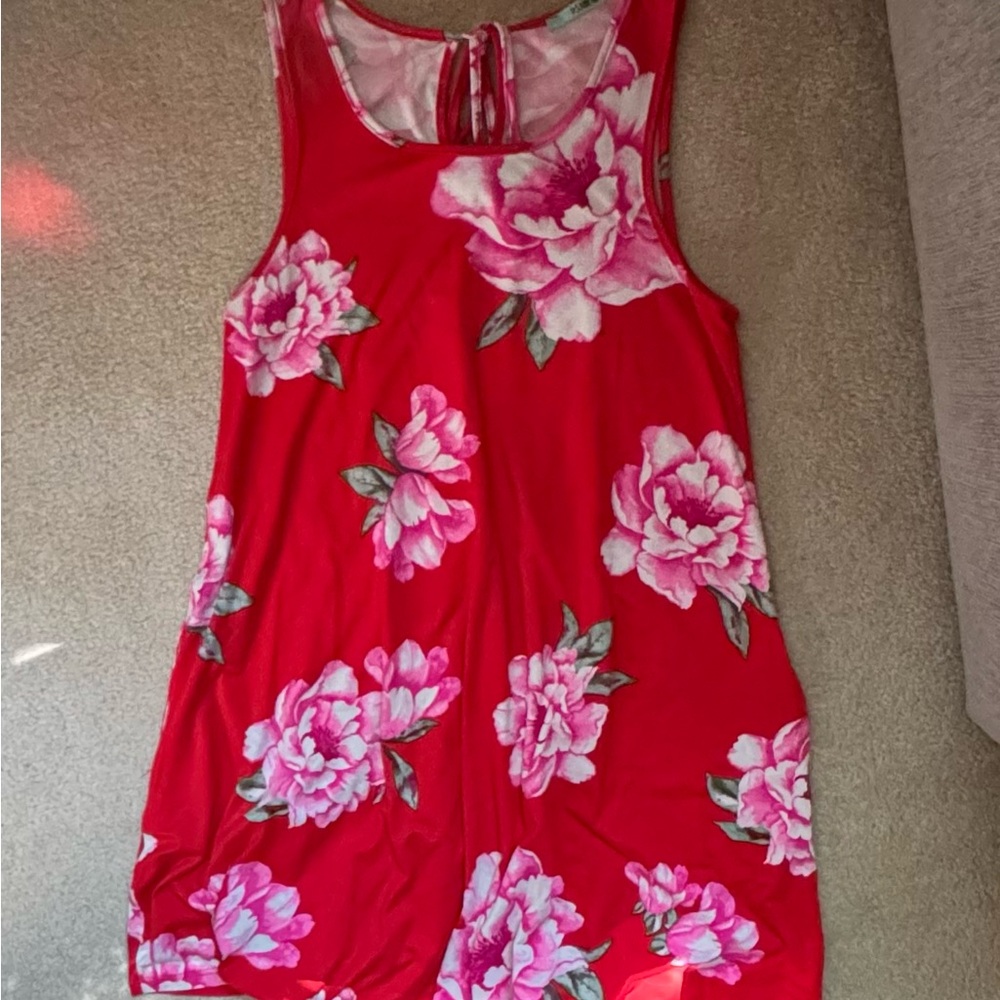 Floral Sleeveless Top - Red and Pink